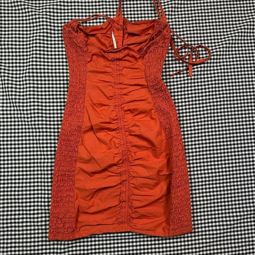 Free People Hold On Ruched Orange Mini Halter Dress Size X-Small
